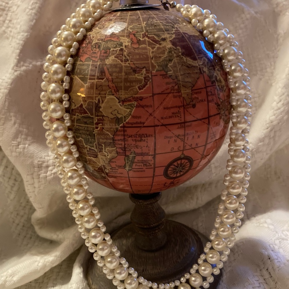 NWOT Three strand of gradual elegant faux pearl necklace. 16”, 19” extended.